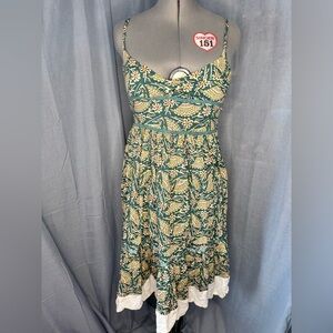 Free People Green and Cream Floral Midi Dress